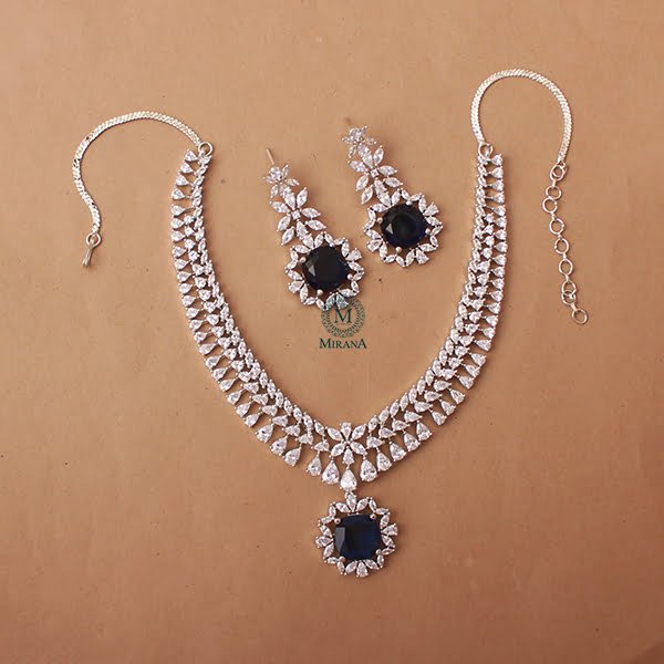 Clora Sapphire Blue Designer Necklace Set