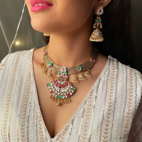 Ranjika Ruby Green Kundan Necklace Set