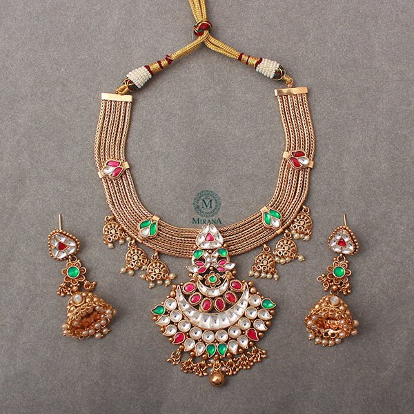 Ranjika Ruby Green Kundan Necklace Set