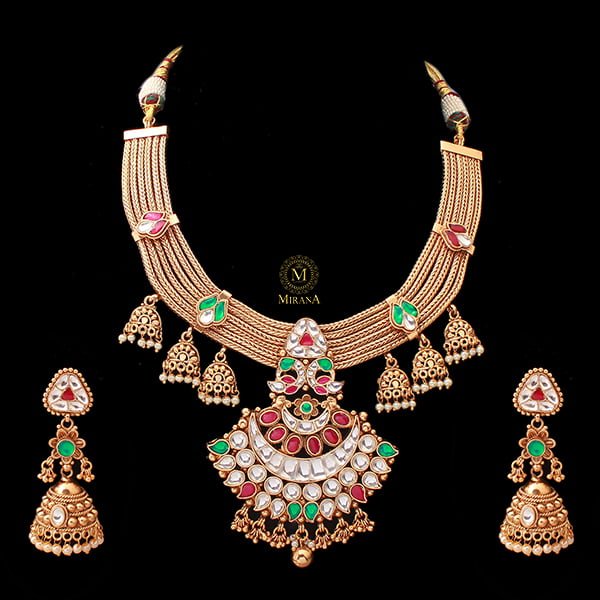 Ranjika Ruby Green Kundan Necklace Set