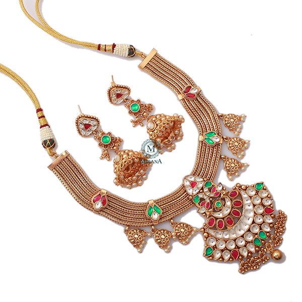 Ranjika Ruby Green Kundan Necklace Set