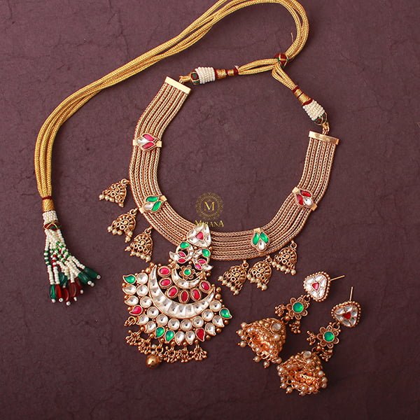 Ranjika Ruby Green Kundan Necklace Set