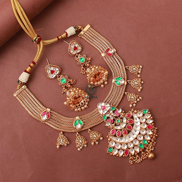 Ranjika Ruby Green Kundan Necklace Set