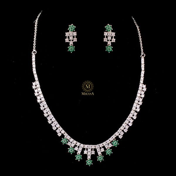 Natalia Emerald Green 925 Pure Silver Necklace Set