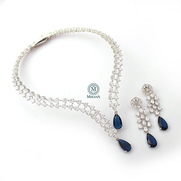 Christy Sapphire Blue Designer Necklace Set