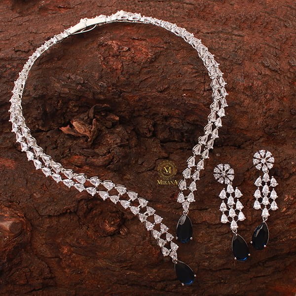 Christy Sapphire Blue Designer Necklace Set