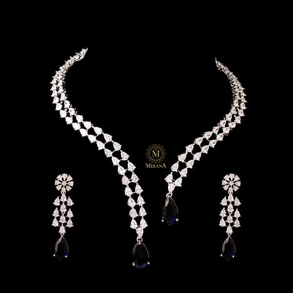 Christy Sapphire Blue Designer Necklace Set