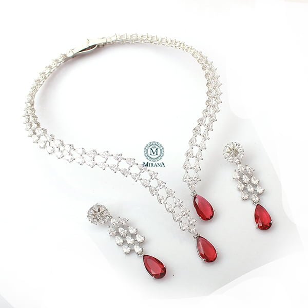 Christy Ruby CZ Designer Necklace Set