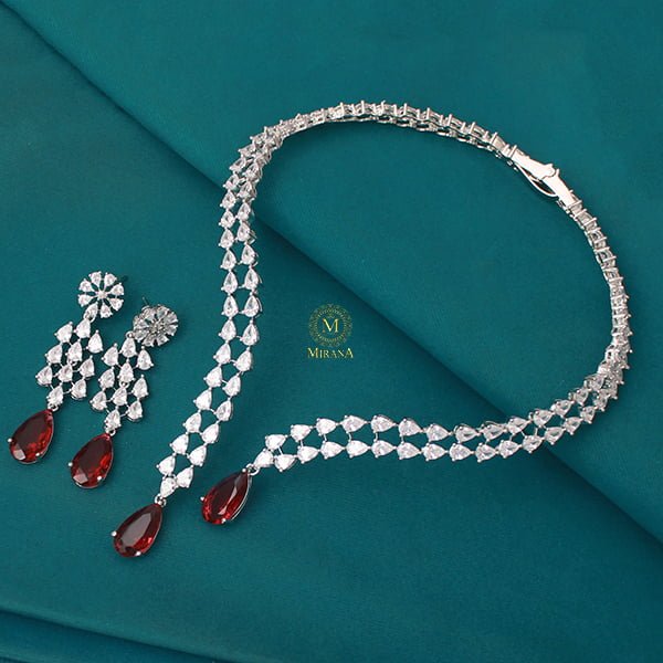 Christy Ruby CZ Designer Necklace Set