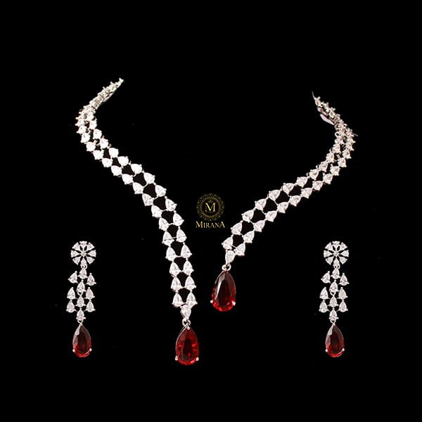 Christy Ruby CZ Designer Necklace Set