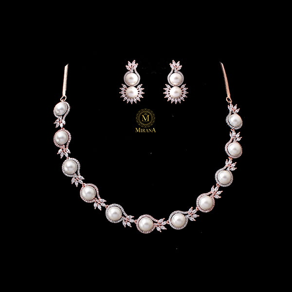 Novie Pearl CZ Designer Necklace Set