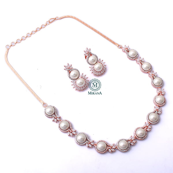 Novie Pearl CZ Designer Necklace Set