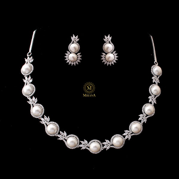 Novie Pearl CZ Designer Necklace Set