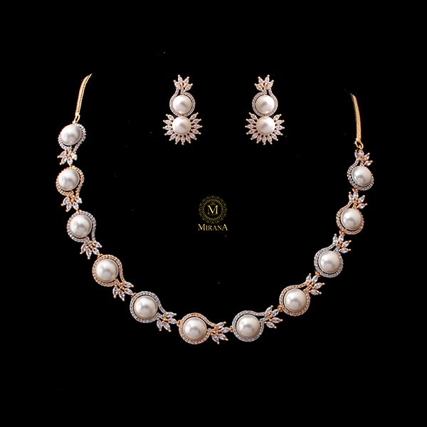 Novie Pearl CZ Designer Necklace Set