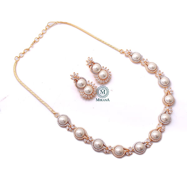 Novie Pearl CZ Designer Necklace Set