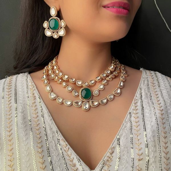 Aaradhya Triple Layered Polki Necklace Set