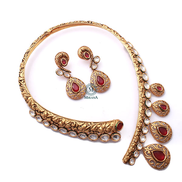 Madhulika Ruby Antique Husli Necklace Set