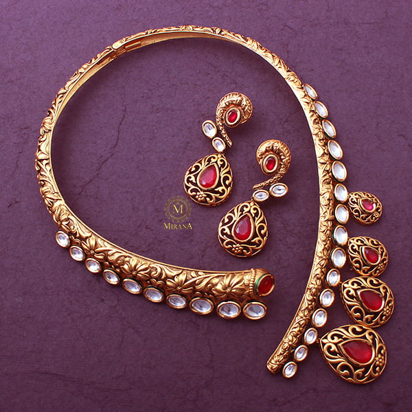 Madhulika Ruby Antique Husli Necklace Set