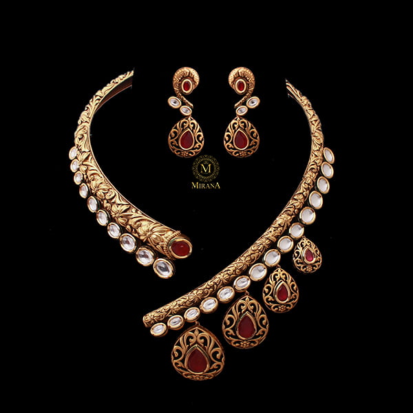 Madhulika Ruby Antique Husli Necklace Set