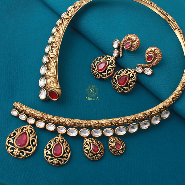 Madhulika Ruby Antique Husli Necklace Set