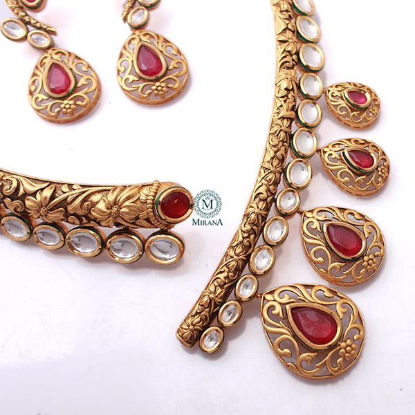 Madhulika Ruby Antique Husli Necklace Set