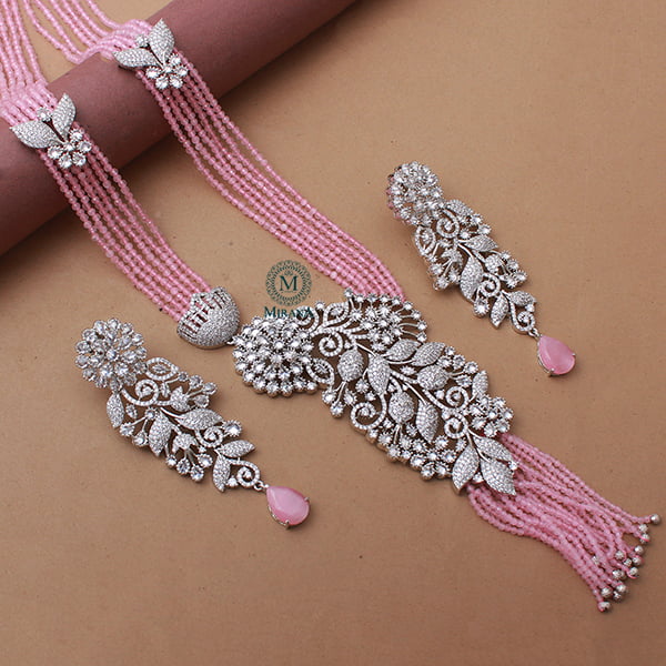 Layla Pastel Pink CZ Long Necklace Set