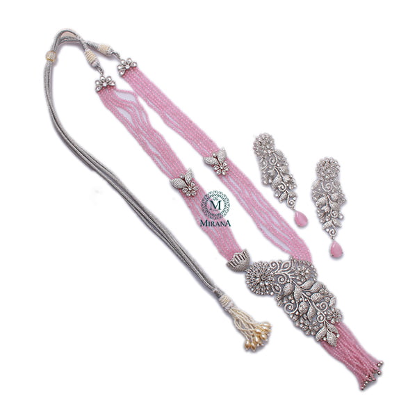 Layla Pastel Pink CZ Long Necklace Set