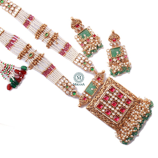 Saranshi Multi Pearl Antique Designer Necklace Set