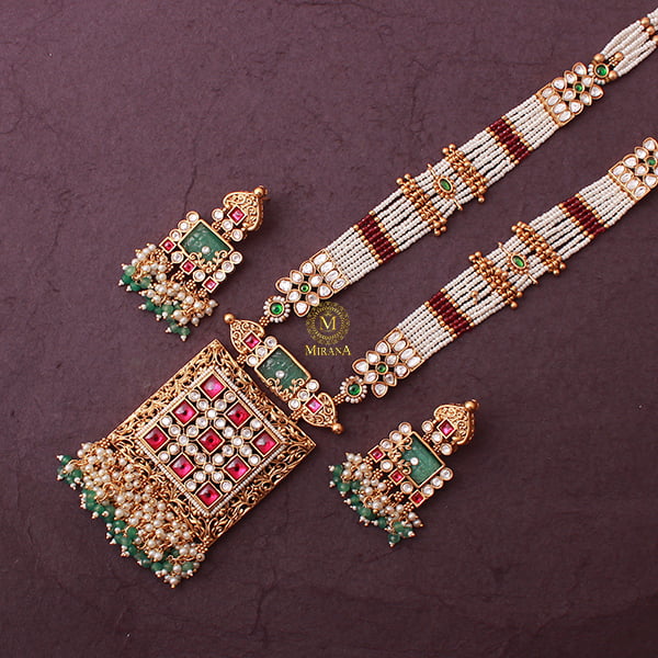 Saranshi Multi Pearl Antique Designer Necklace Set