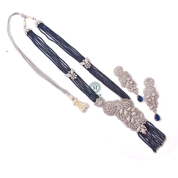Layla Sapphire Blue Long Necklace Set