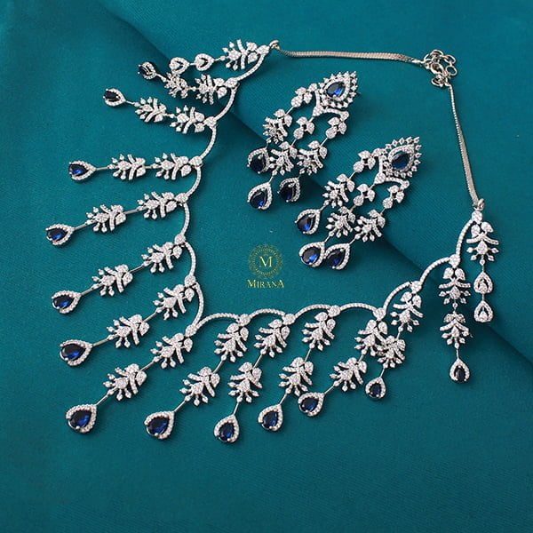 Nobisha Sapphire Blue Designer Necklace Set