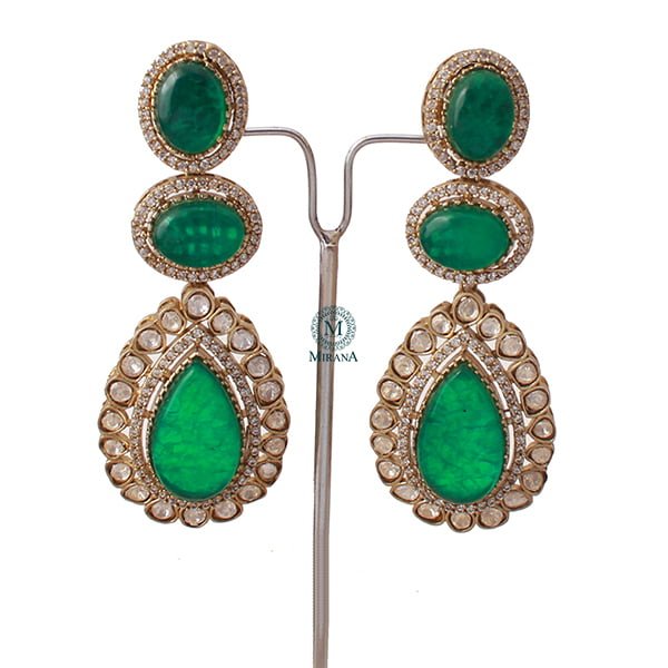 Tejasvi Emerald Green Polki Long Necklace Set