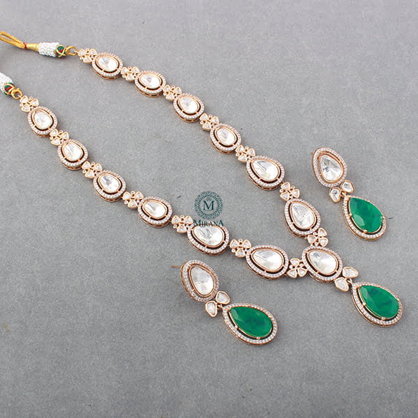 Santiri Emerald Green Polki Long Necklace Set