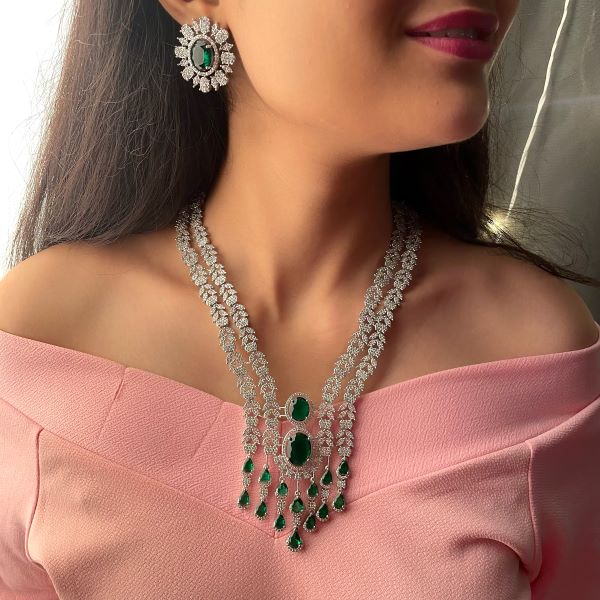 Hazel Emerald Green Designer Necklace Set