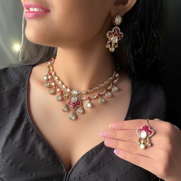 Kashmira Ruby Polki Layered Necklace Set