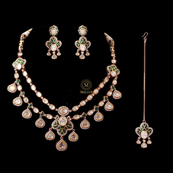 Kashmira Emerald Green Polki Necklace Set