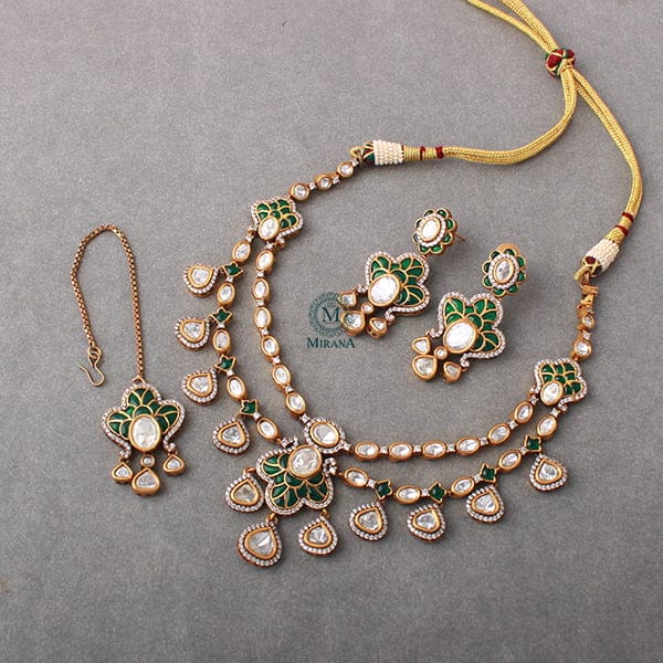 Kashmira Emerald Green Polki Necklace Set