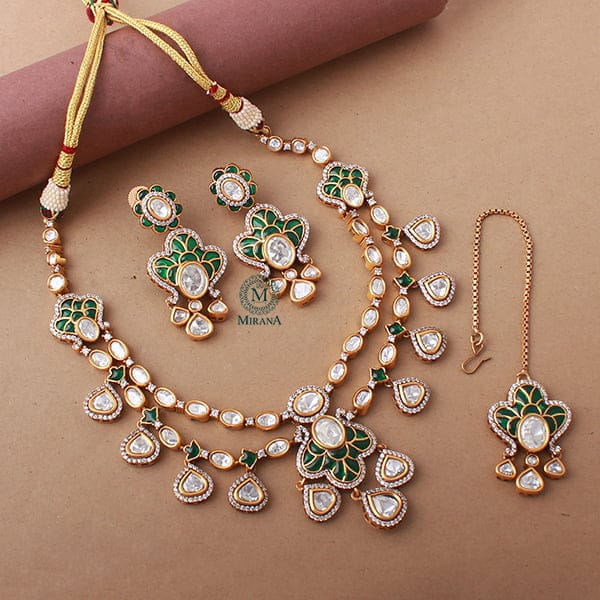 Kashmira Emerald Green Polki Necklace Set