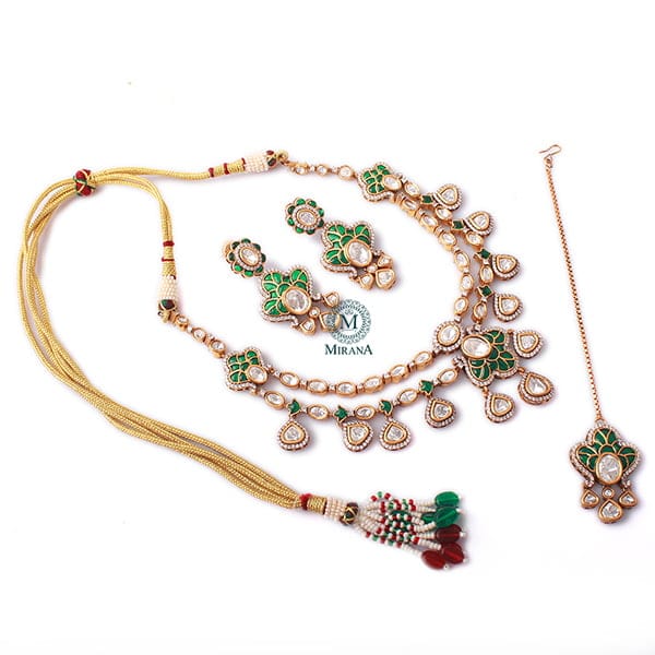 Kashmira Emerald Green Polki Necklace Set