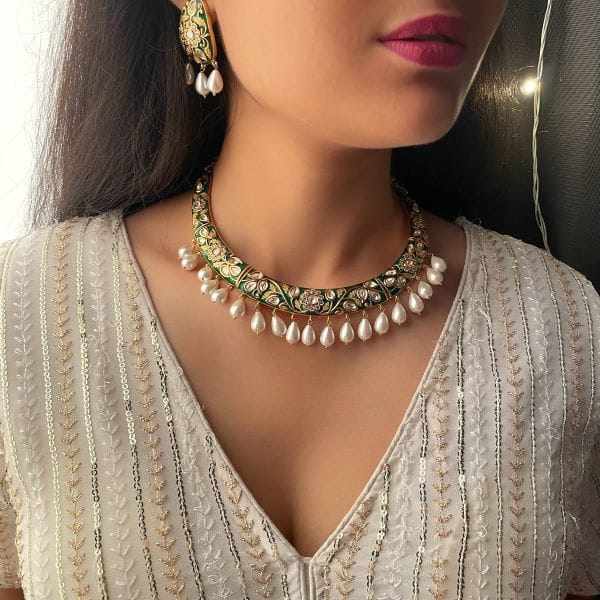Kaanti Meenakari Husli Polki Necklace Set