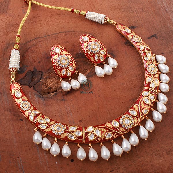 Kaanti Red Meenakari Husli Necklace Set