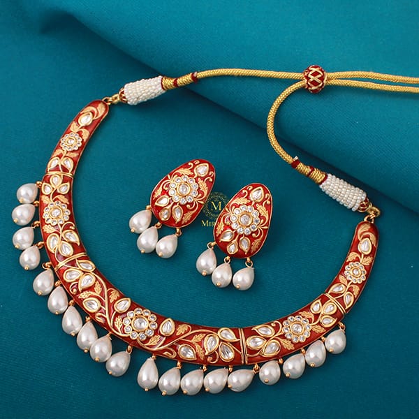 Kaanti Red Meenakari Husli Necklace Set