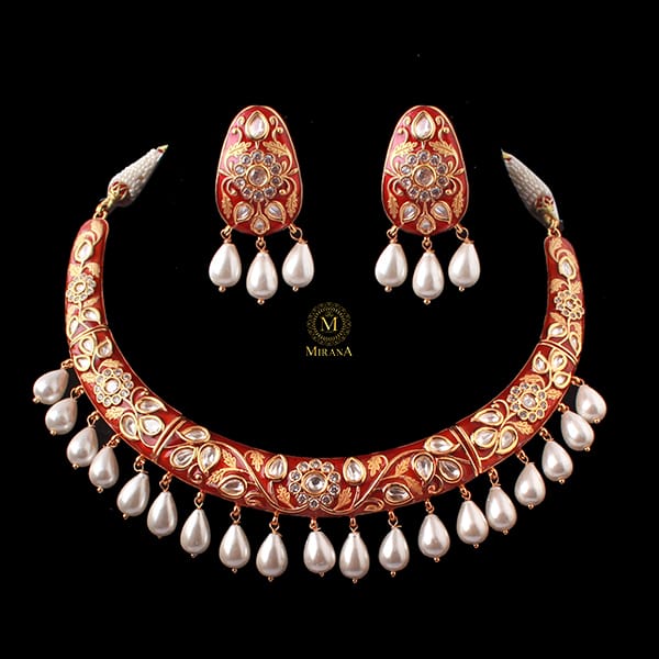Kaanti Red Meenakari Husli Necklace Set