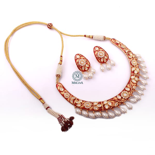 Kaanti Red Meenakari Husli Necklace Set