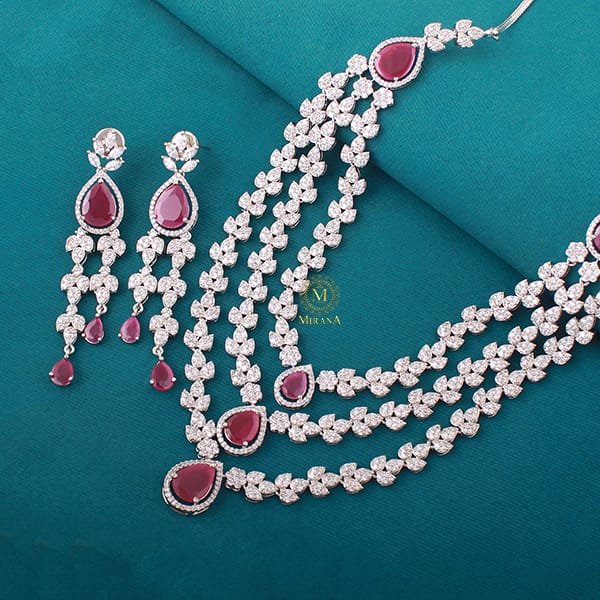 Bertina Ruby CZ Designer Necklace Set