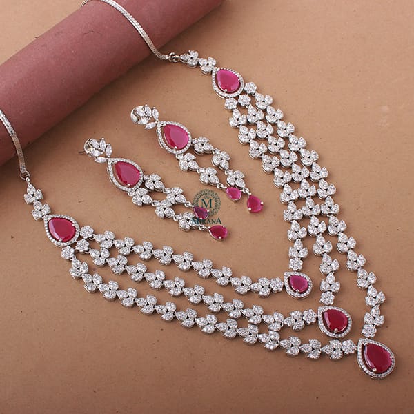 Bertina Ruby CZ Designer Necklace Set