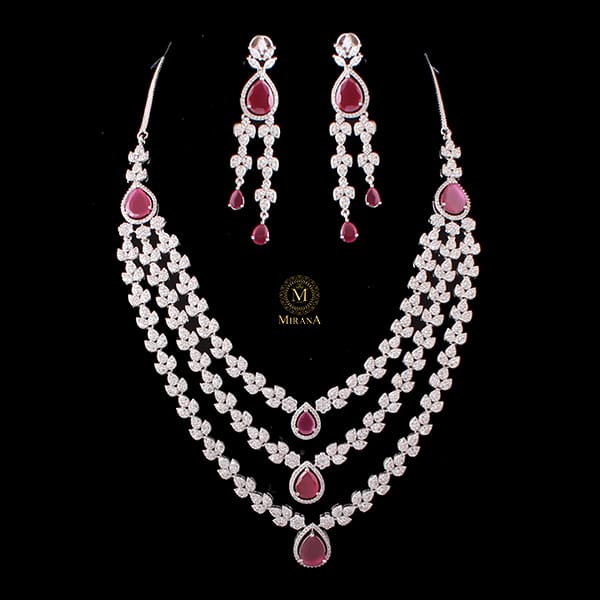 Bertina Ruby CZ Designer Necklace Set