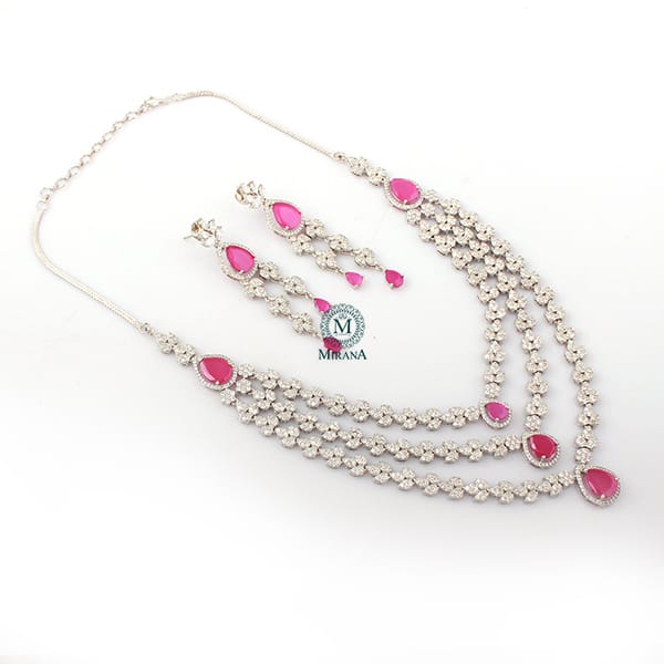 Bertina Ruby CZ Designer Necklace Set