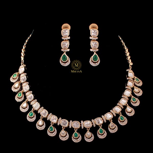 Heena Emerald Green Polki Necklace Set