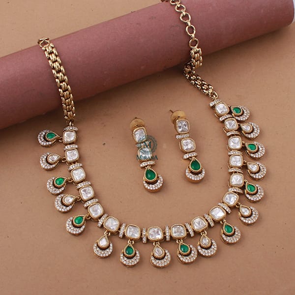 Heena Emerald Green Polki Necklace Set